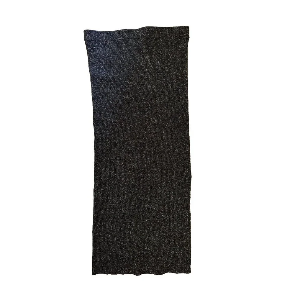 House of Harlow Midi Skirt M Medium Metallic Silver Black Pull On Slit Festive - Picture 5 of 8